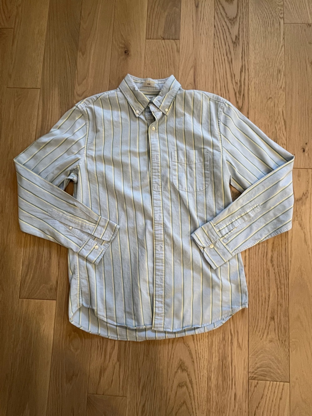 J. Crew Broken-In Oxford Slim Striped Button Down Shirt Light Blue Yellow M